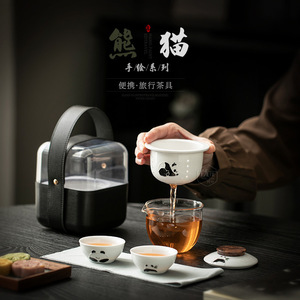 Ensemble de thé Panda Kung Fu en céramique, kit de thé portable de voyage avec sac de rangement, cadeau pour le camping en plein air - Product Image 3