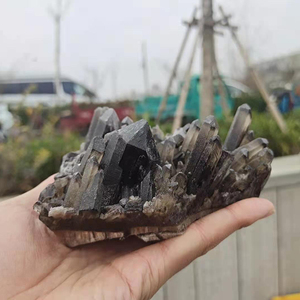 Cluster de cuarzo negro Natural, cristal de cuarzo ahumado, decoración curativa Druse, venta al por mayor - Product Image 2