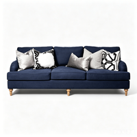 Ensemble de canapé moderne en lin bleu Dendro, semi-circulaire, trois places, avec fauteuil individuel et pieds en bois pour salon