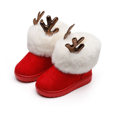 Зимние теплые меховые зимние рождественские детские сапоги для девочек