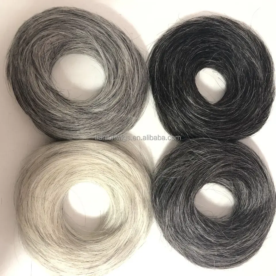 Wholesale Band Ring Wrap On Hair Chignon With Rubber Hair Donut Ponytails Bun Extensions Grey Human Hair Scrunchies