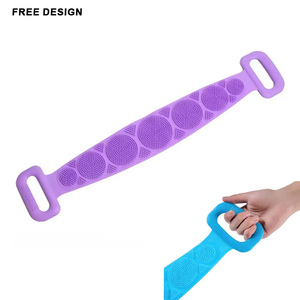 Custom Logo Double-sided Silicone <b>Back</b> Washing Device Ultra-long Shower Exfoliating Massage Adult Body <b>Scrubber</b> Belt Long Handle - Product Image 1