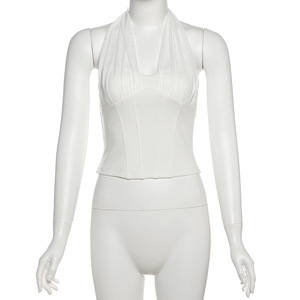 Débardeur sexy à col halter et baleines, couleur unie, pour femme - Collection été - Product Image 4