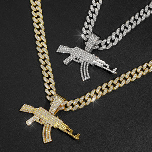 Neuankömmling Hip Hop Bling AK47 Gun Anhänger Halskette mit Miami Cuban Chain Silber vergoldete Halskette für Männer - Product Image 1