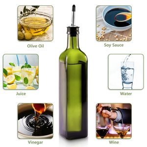 Dispensador de Aceite de Oliva de 16 oz/500 ml, Recipiente Cuadrado Alto de Vidrio <span class=keywords><strong>con</strong></span> Vertedores de Acero Inoxidable, Etiquetas, Cepillo y Embudo para Cocina - Product Image 4
