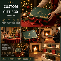Boîte cadeau rigide de Noël personnalisée en gros avec nœud en ruban de satin, logo imprimé sur mesure, boîte rigide de luxe pour boîte cadeau de Noël