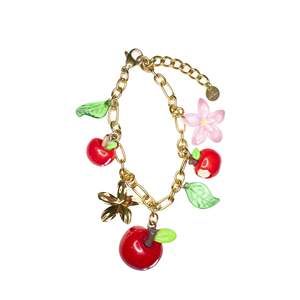 Fashion Charm Bracelet 316L Stainless Steel PVD Gold Plating <b>Cherry</b> Flower Charms - Product Image 1