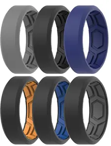Alliances de mariage en <span class=keywords><strong>Silicone</strong></span> à Double couche pour hommes, avec rainures d'air respirantes - Product Image 3
