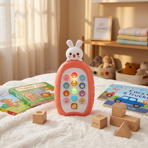Jouet musical pour téléphone en plastique en forme de lapin mignon, touches de piano lumineuses, jeu éducatif d'imitation, téléphone alimenté par piles pour bébés et tout-petits - Product Image 1