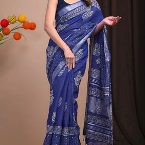 Saree à impression numérique en lin moderne Produit tendance pour les occasions de remise des diplômes et de plage - Product Image 1