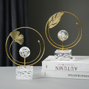 Creative Iron Art Crystal Ball Ornament Gold Leaf Design Home Decoration Desk Decor Nordic Style - Product Image 4