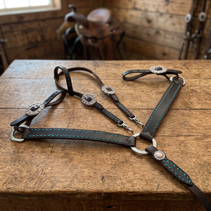 Ensemble de têtière et de collier de poitrail en cuir véritable léger de qualité supérieure, motif floral, style western, design personnalisé, durable, pour l'équitation - Product Image 2