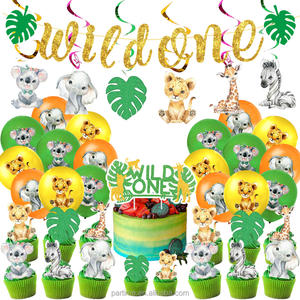Ensemble de décorations d'animaux de la forêt de la <span class=keywords><strong>jungle</strong></span> WILD ONE Assiette en <span class=keywords><strong>papier</strong></span> Tasse Serviettes de table pour enfants pour anniversaire Saint Valentin Fêtes de Pâques - Product Image 6