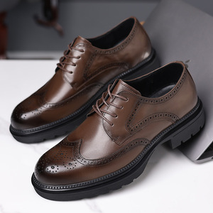 Chaussures en cuir Brock pour hommes, style business haut de gamme, en cuir de vachette véritable pleine fleur, motif uni, à lacets, style britannique, épaisses, confortables et souples - Product Image 3