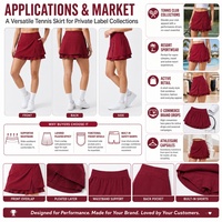 Jupe de tennis personnalisée pour femme, double couche, plissée thermocollée, avec short de sécurité intégré, taille élastique, poches latérales, superposition avant