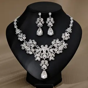 Bridal Jewelry 2pcs Wedding Dress Accessories Rhinestone Pearl Earrings Necklace Set For Women NE888