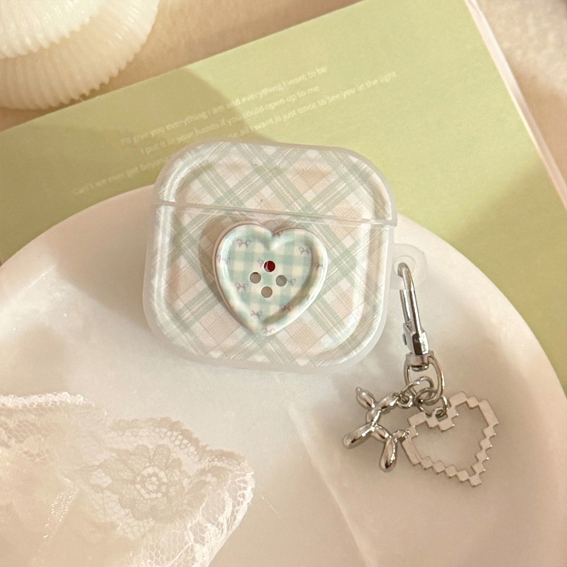 Orange and Green 3D Green Button Silver-Plated Heart Dog Pendant