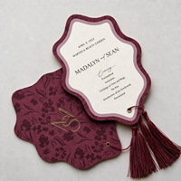 Cartes d'invitation de mariage de luxe découpées au laser avec pompons en soie, impressions personnalisées en feuille d'or, cartes de menu