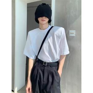 Camiseta Negra de Verano para Hombre, Cuello Pequeño, Color Sólido, Sin Mangas, Ajuste Holgado, Marca de Moda, Hombros Acolchados, Estilo Americano, con Cuentas - Product Image 6