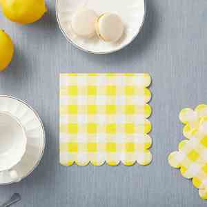 Serviettes en papier jaunes à carreaux, 50 pièces, 6,5 x 6,5 pouces, pour fête d'anniversaire, mariage, serviettes jetables jaunes à carreaux, directement de l'usine - Product Image 3