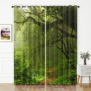 Cortinas opacas con paisaje de bosque, Misty Sunshine Woodland Tree Path Nature Landscape Print Oscurecimiento Ventana Ojal Cortinas/ - Product Image 2