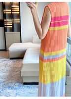Robe d'été de plage plissée pour femmes, grande taille, couleur contrastée, bretelles sans manches, pliée, décontractée, élastique, pour femmes