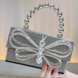 Bolso de mano cuadrado pequeño con lazo de gemas y pedrería brillante, estilo hada francesa, hecho a mano, tipo clutch para cena, bolso bandolera portátil - Product Image 3