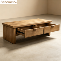 Table basse rectangulaire rustique en chêne avec tiroirs, table de rangement minimaliste en bois massif pour salon résidentiel