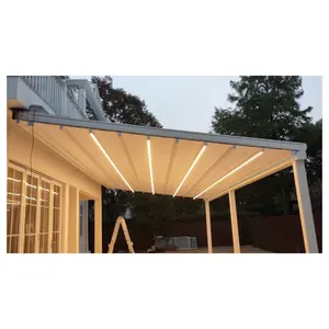 Struktur aluminium luar ruangan kustom kain PVC bermotor kanopi Pergola atap dapat ditarik