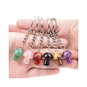 Custom Crystal Pendant Bag Hanging Healing Stones Metal KeyChain Mixed Quartz Crystal Mushroom Key Chain Wholesale