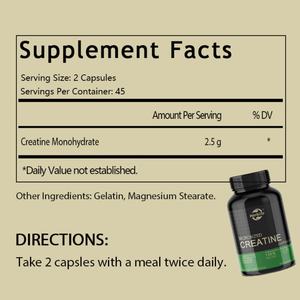 Cápsulas de Monohidrato de Creatina Micronizada para Apoyo al Desarrollo Muscular, Apto para Dieta Keto, 2500 mg, 90 Cápsulas - Product Image 2