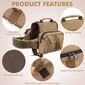 Borsa da trekking per cani leggera con tasche laterali con cinturino regolabile al guinzaglio per viaggi da campeggio elegante borsa da sella per animali domestici - Product Image 3
