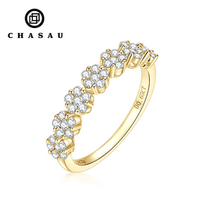 Anillo de Media Eternidad con Flores de Moissanita Redonda de 0.65CT, 1.6mm y 1.5mm, Plata 925, Siete Flores Pequeñas, Exquisito Anillo de Media Hora - Product Image 1