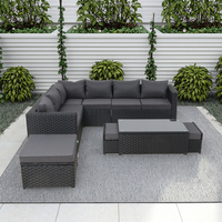 Ensemble de meubles de jardin en rotin tressé moderne 9 places, canapé d'extérieur, salle à manger confortable et durable pour villa, cour, salon, patio