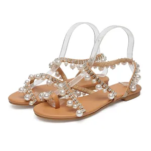 2022 summer ladies flat sandals new design suka pearl shoes women sandals in elegant and sexy luxury custom