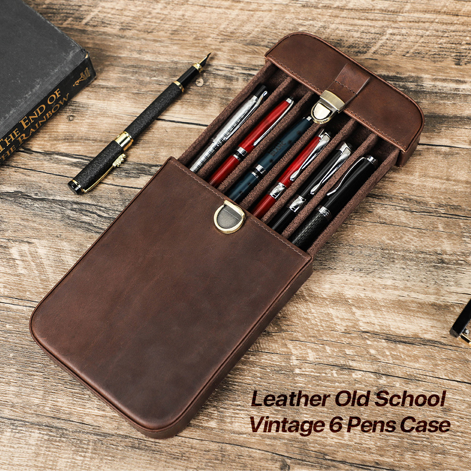 Vintage Full Grain Leather Novelty Gift Pen Case Handcrafted 6