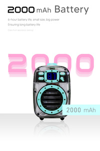 ลำโพงคาราโอเกะบลูทูธแบบพกพา IPX6 กันน้ำ 10W พร้อมไมโครโฟนไร้สายแบตเตอรี่แบบชาร์จไฟได้ 2000mAh สำหรับปาร์ตี้ชายหาดกลางแจ้ง - Product Image 6