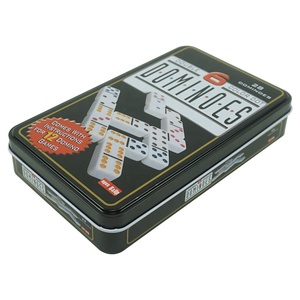 Jeu de dominos professionnel double six, 28 pièces, blocs colorés à pois avec boîte en étain imprimée, logo personnalisé, provenant d'une usine chinoise pour les jeux de casino - Product Image 2
