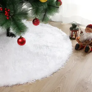Dekorasi Hiasan Liburan Tikar Penutup Dasar Pohon Natal Berbulu Faux Fur Pohon Natal Rok Tikar Putih Mewah Pohon Natal Rok