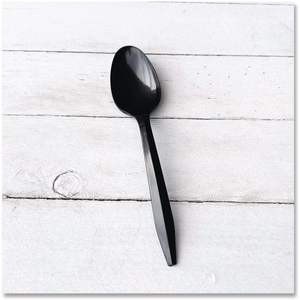 Cuillère jetable en polypropylène noir de poids moyen, 1 000/carton - Product Image 2