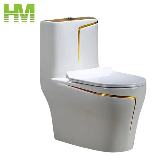 Gutes Design Einteiliges rundes Mon alisa WC aus Keramik mit Gold linien dekoration