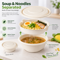 Bol à ramen écologique en gros, 2 couches, avec plateau intégré, en amidon de maïs biodégradable, pour bar à nouilles et buffet