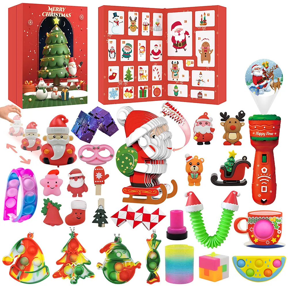 Christmas Gift Box For Kid Mochi Squishy Fidget Toy Advent Calendar Pop Bubble Sensory Fidget Toy Set