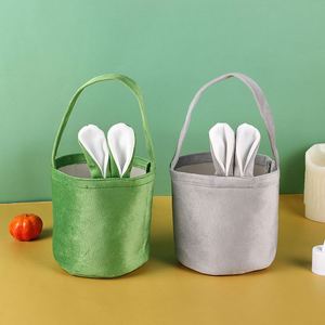Sac de Pâques en velours avec oreilles de lapin, panier pour œufs et bonbons, emballage cadeau pour enfants - Product Image 3