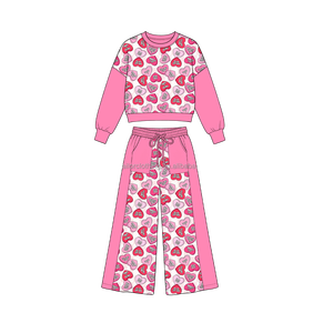 Conjunto de Yoga de 2 Piezas para Niñas, Top de Manga Larga con Cuello Redondo Acanalado y Pantalones Anchos con Paneles Laterales en Contraste, Venta al Por Mayor, MOQ Bajo - Product Image 2