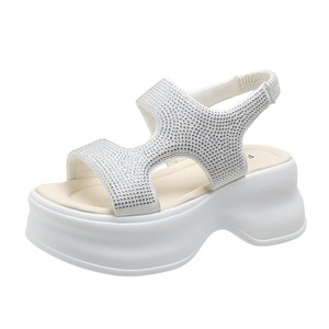 Sandalias de tacón con pedrería plateada, punta abierta, plataforma gruesa, tacón medio, sin cordones, zapatos de verano para mujer - Product Image 5