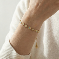 Bracelet à maillons en forme de fleur en émail bleu en acier inoxydable 316l pour femmes, couleur or, bijoux tendance, vente en gros