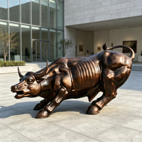 Statue de taureau de Wall Street en bronze coulé sur mesure, grande sculpture animale en métal pour extérieur, décoration de jardin pour centre financier, OEM