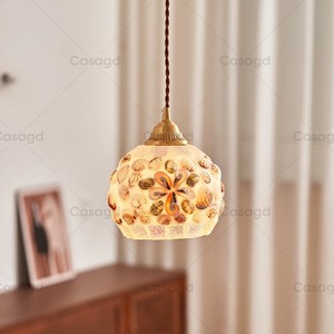 French Country Style Pendant <b>Light</b> Round Single Head Creamy Shell Design LED Home Decor Lighting Bedroom Balcony Fixture - Product Image 3