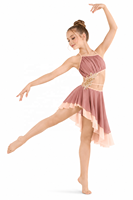 Costume de danse lyrique/contemporaine EDREI pour filles, coupe halter, taille découpée, appliqué floral, bicolore, en Spandex/Polyester, sublimation